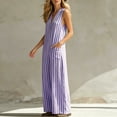 thumbnail image 5 of Costeam Womens Striped Sleeveless V Neck Button Front Jumpsuit Elastic Waist Loose Wide Leg Full Length with Side Pockets Soft Fabric Casual One Piece Pants, 5 of 7