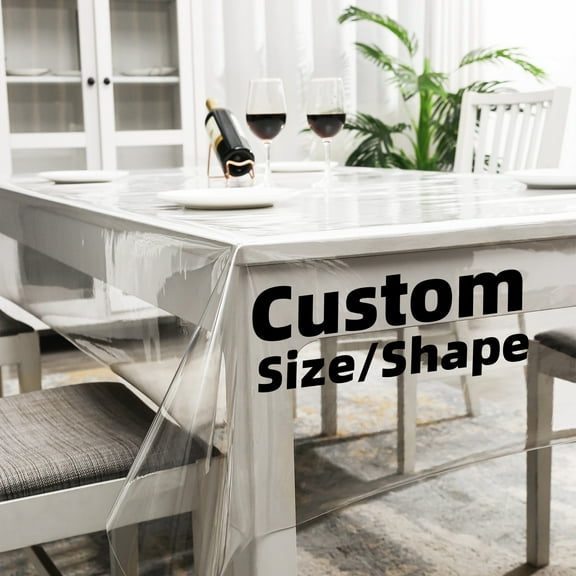 Custom Size Clear Plastic 100% Waterproof Tablecloth, Cut to Shape-Vinyl PVC Rectangle Round Table Cloth Protector Oil Spill Proof Wipe Clean Dining Table Cover