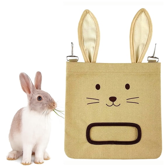 Colenumone Rabbit Hay Feeder Bag for Guinea Pigs and Chinchillas | Cute Bunny Face Design with Ears, Washable Oxford Cloth, Hanging Single Hole Hay Holder