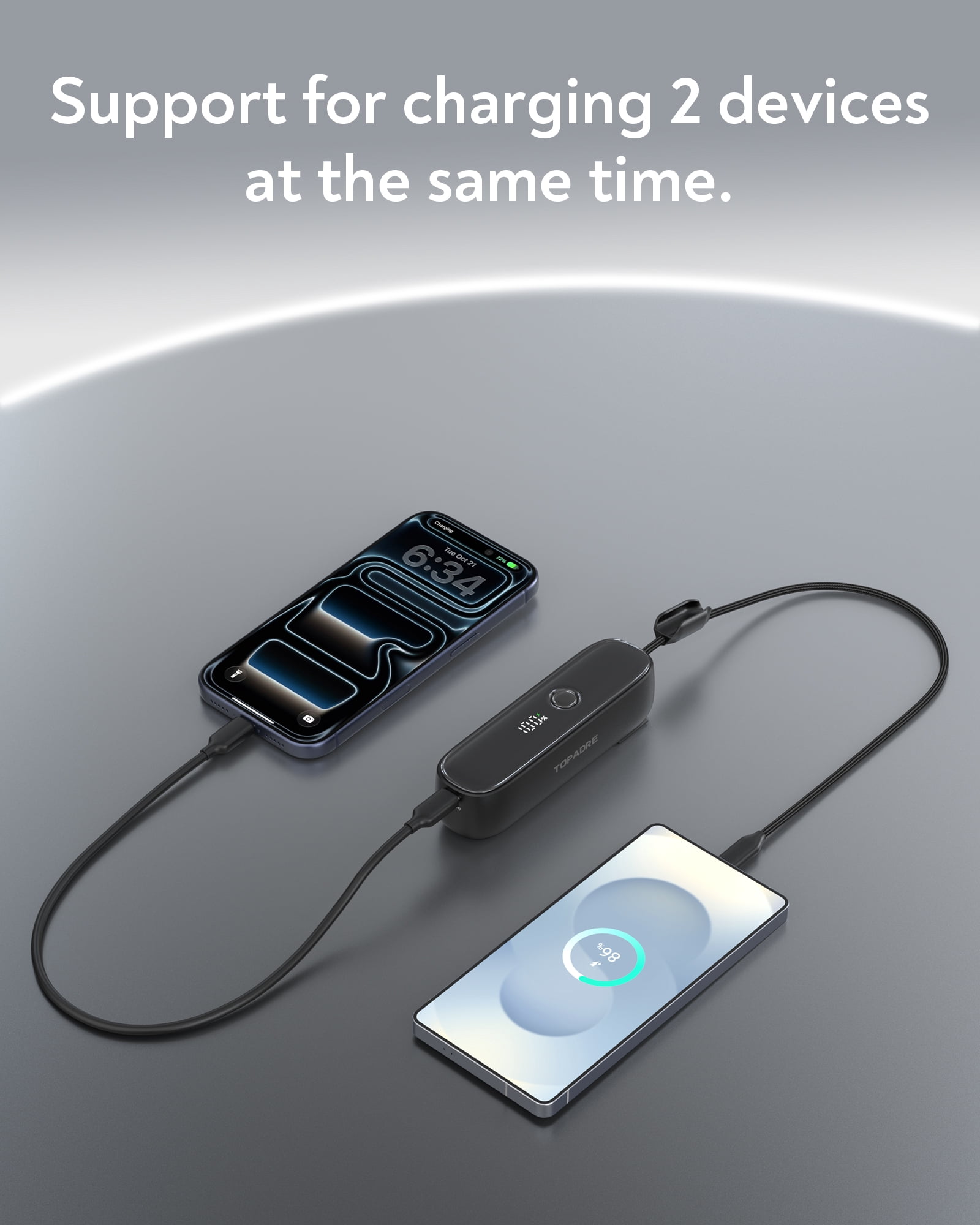 TOPADRE 22.5W Power Bank, 5000mAh Portable Charger with Built-in USB-C Cable, Foldable Plug, Dual Type-C Ports, Black