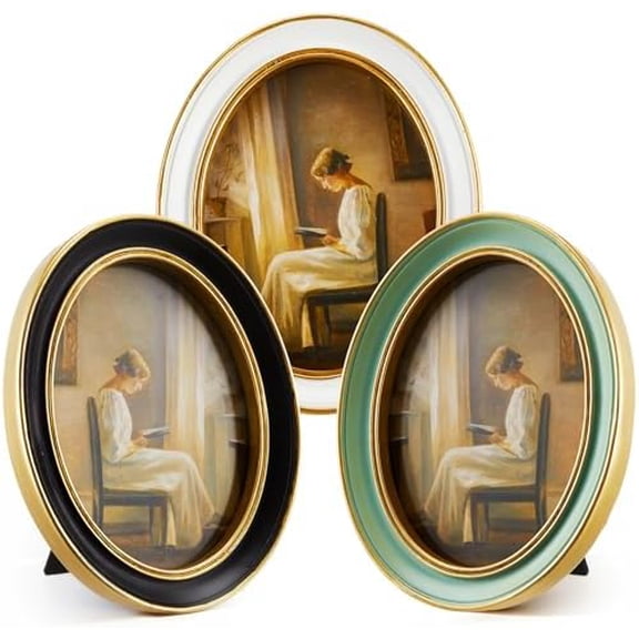 3 Pack 5x7 Inch Vintage Picture Gold Oval Frame Set, Elegant Antique Photo Frames with Glass Front, Photo Display for Wall Hanging or Tabletop, Gift Ideas, Multicolour$$Home Decor, Kitchen, & Other