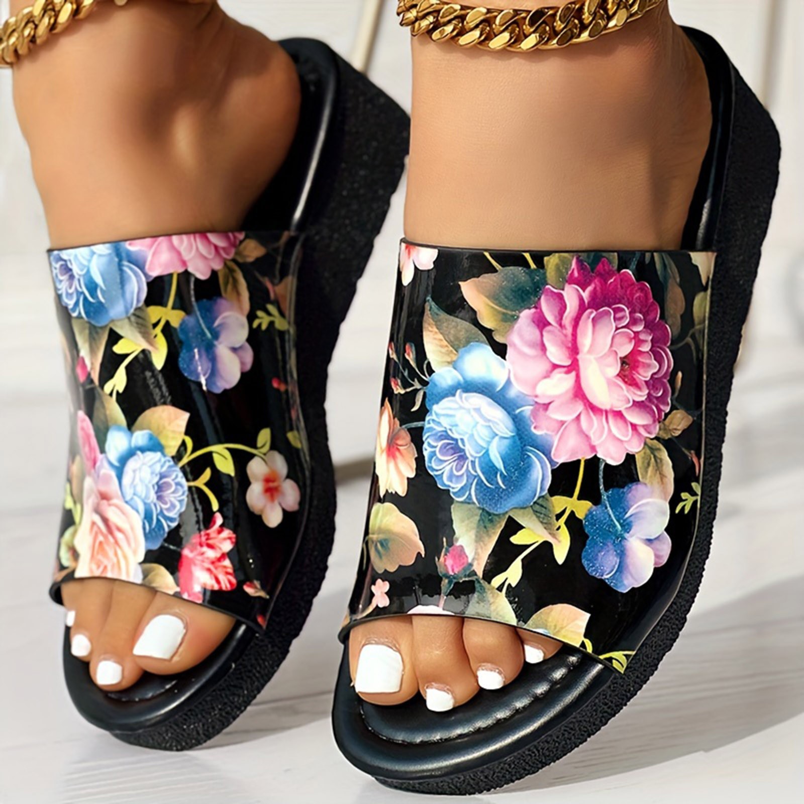 AdBFJAF Sandals Women Heels Gold Cool Slippers Female Soft Soled Non ...