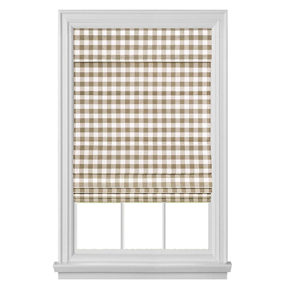 PowerSellerUSA Cordless Buffalo Plaid Curtains, Roman Shades for