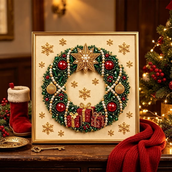 PLPPYFS DIY Christmas Pearl Diamond Art Kit, Home Wall Decor Art Craft Kit, Holiday Christmas Wall Decor, Handmade Home Decoration Gift, Beginner DIY Seasonal Party Gift 3D Pearl Sparkle