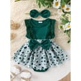 thumbnail image 2 of Gupgi 0-18M Baby Girls Irish Romper Dress Lace Sleeve Four Leaf Clover Plaid Romper with Headband, 2 of 9