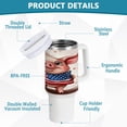 thumbnail image 3 of 40 oz Tumbler with Handle and Straw Lid Cartoon Pig with Usa Flag Insulated Vacuum Water Bottle Stainless Steel Travel Cup, 3 of 8