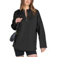 thumbnail image 1 of Sudadera con Capucha Extragrande para Mujer con Cremallera un Cuarto Estilo Túnica Ideal para Otoño e Invierno Ropa para Adolescentes, Estilo Preppy Negro XL, 1 of 10