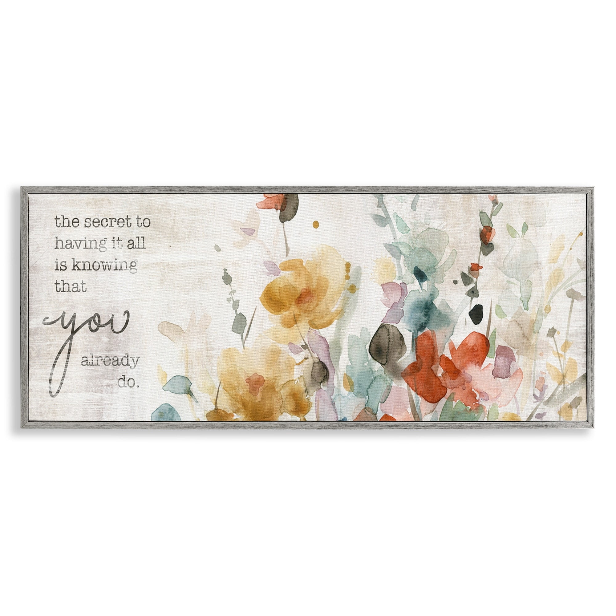 Stupell Industries Secret To Knowing All Motivational Phrase Abstract Flowers, 24 x 10, Design by Carol Robinson