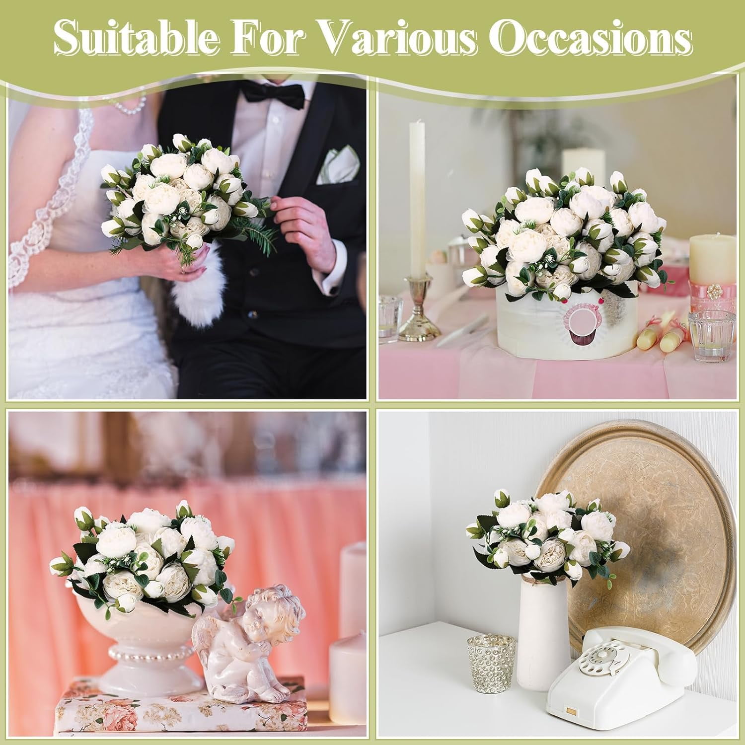 24 Bundles Artificial Peonies Flowers Wedding Faux Flowers Silk Peony Bouquet Bulk Bride Fake Florals Arrangements for Table Centerpieces Wedding ​Party Vase Decor (Light Pink)