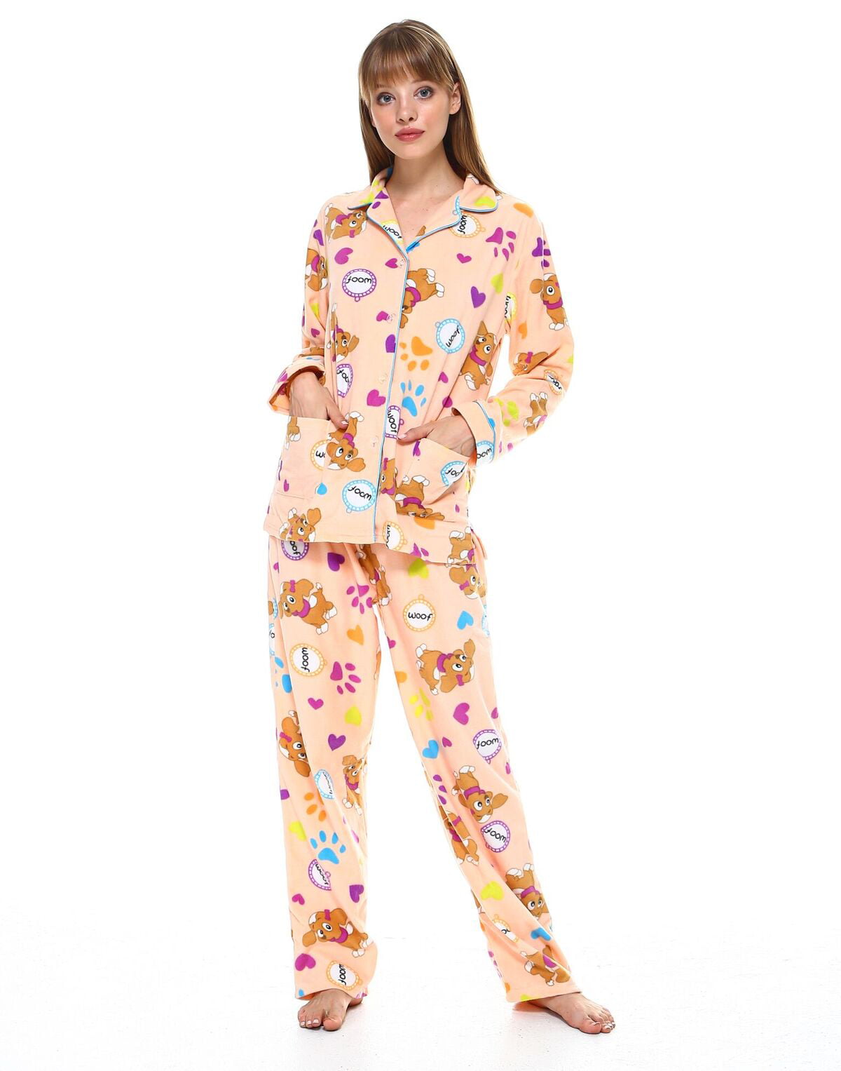 Femofit Plush Fleece Pajamas Set for Women Long Sleeve Sleepwear Ladies Loungewear PJ Set S-XL
