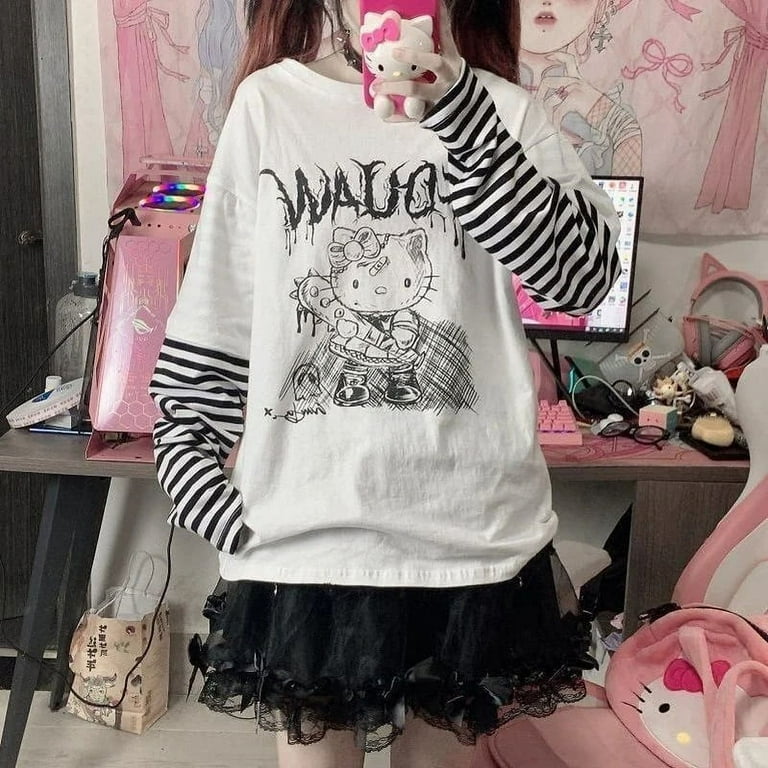 Sanrio Hello Kitty T Shirt Women Spring Autumn Fake Two