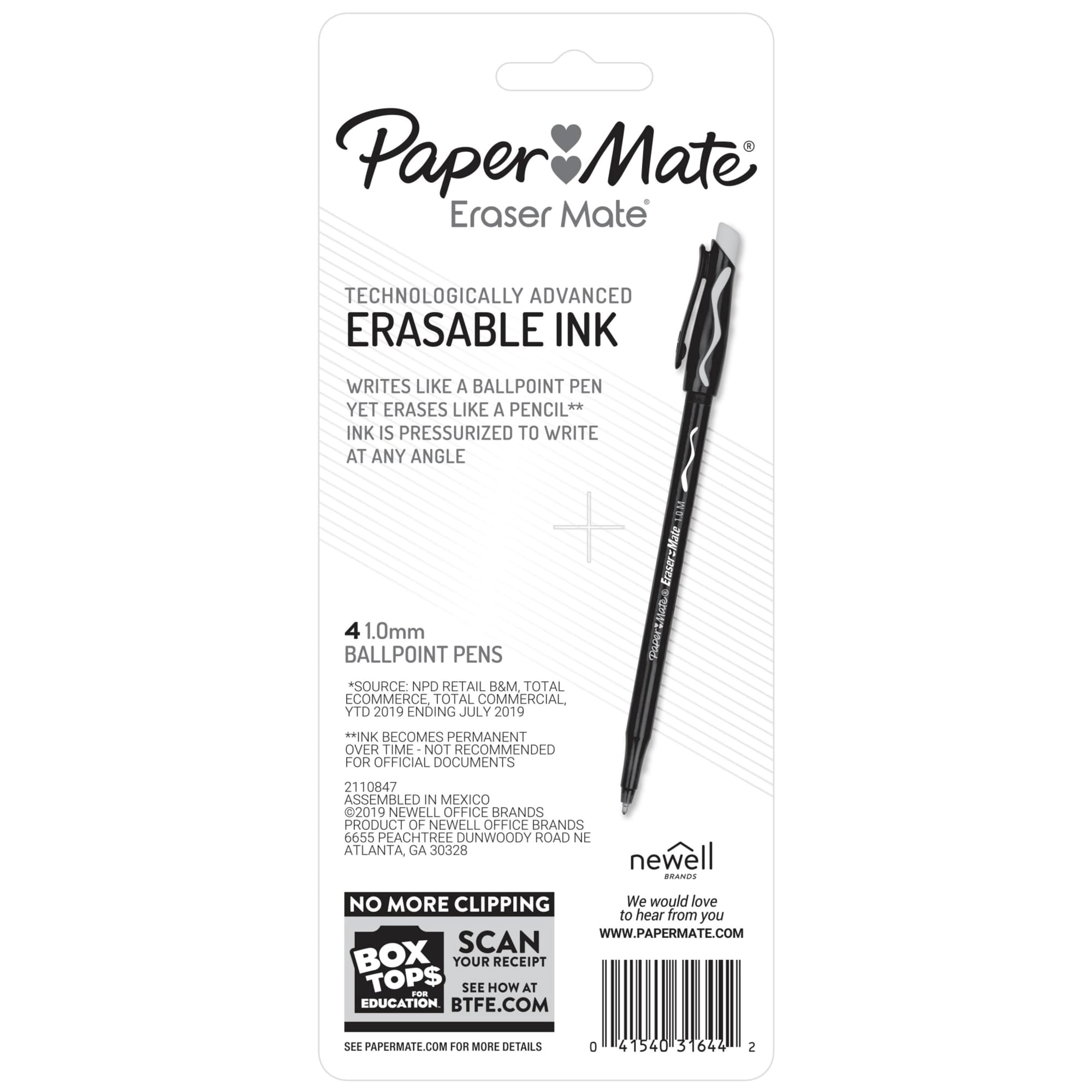 (2 pack) Paper Mate EraserMate Erasable Pens, Ballpoint Pens, Medium Point (1.0mm), Black, 4 Count