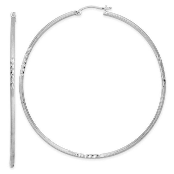 925 Sterling Silver Hinged post Polished and Satin Sparkle Cut Hoop Earrings Measures 72x70mm Wide 2mm Thick - Hoop Earr