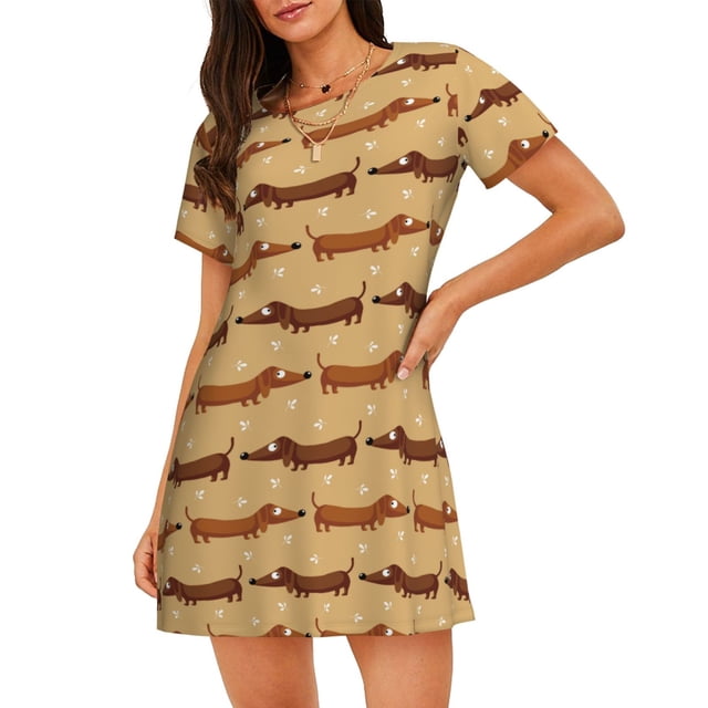 Disketp Dachshund Dog Puppy para Camisón Corto de Manga Corta para Mujeres, Camisón Cómodo con Escote Redondo, Bonito y Confortable