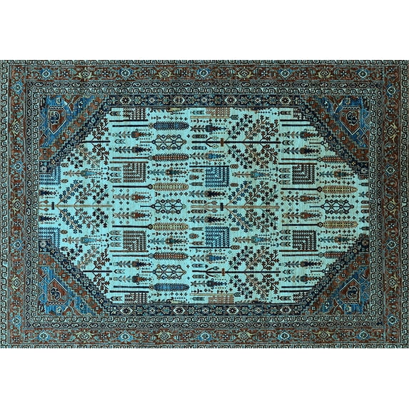Ahgly Company Indoor Rectangle Oriental Light Blue Industrial Area Rugs, 8' x 12'