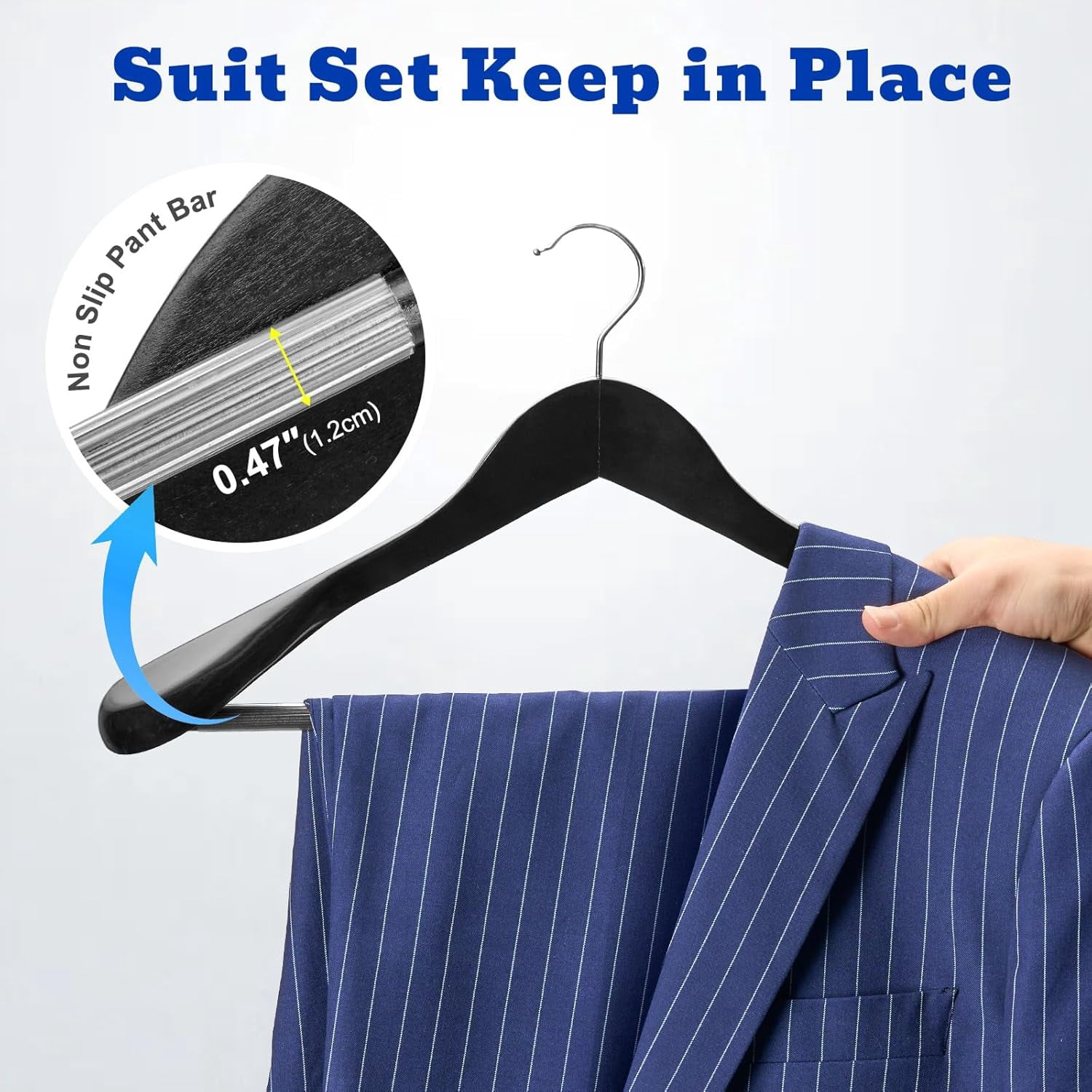 Solid Wood Wide Shoulder Hangers with Non-Slip Pants Bar, 360 °   Swivel Hook for Suits, Dresses, Jackets, and Heavy Clothes - 6 Pack (Walnut Finish)