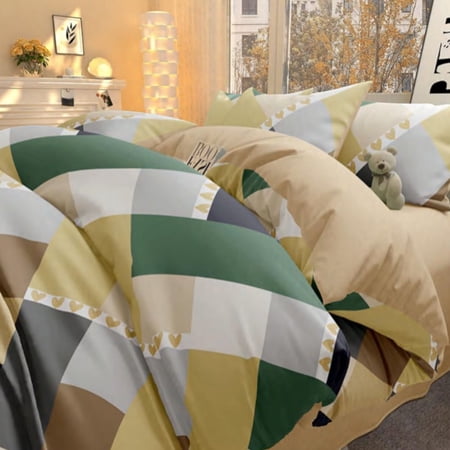 Organic Club Twin Size Diamond Serenity Cotton Duvet Cover Set of 3 Comforter Cover with 2 Pillowcases with Envelope Closure 100% Cotton Bedding Set Machine Washable Yellow Green