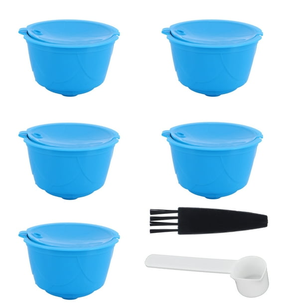 Kit de filtro de cápsulas de café rellenables para cafetera Dolce Gusto (azul, 5 cápsulas, 1 cuchara y 1 cepillo)