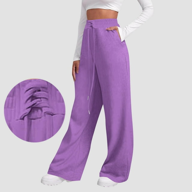 HongQid Women's Elastic High Waist Wide Leg Loose Casual Pants Joggers Lounge Sweatpants with Pockets