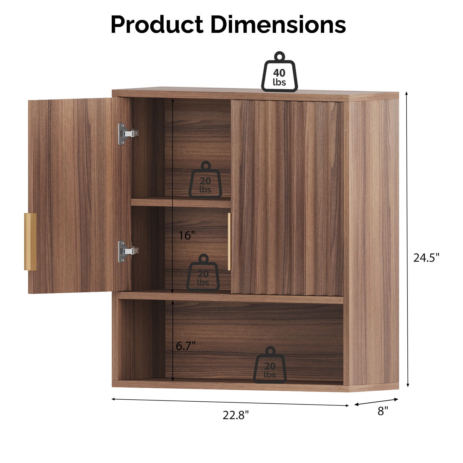 Ktaxon Fluted Bathroom Cabinet Wall Mount, Medicine Cabinet Storage Organizer with Single Door and Adjustable Shelves, Walnut