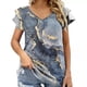 thumbnail image 3 of Moda mujer Casual cuello en V veteado nuevo cuello en V doble capa hoja manga corta 3D impreso camiseta pulóver blusa Tops Fridja  hjk6426, 3 of 5