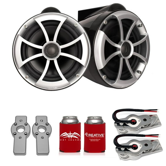 Wet Sounds ICON8B-SBM ICON Series 8" Black Wake Tower Speakers with Swivel Brackets and ADPMCBracket-11 MasterCraft Adapters