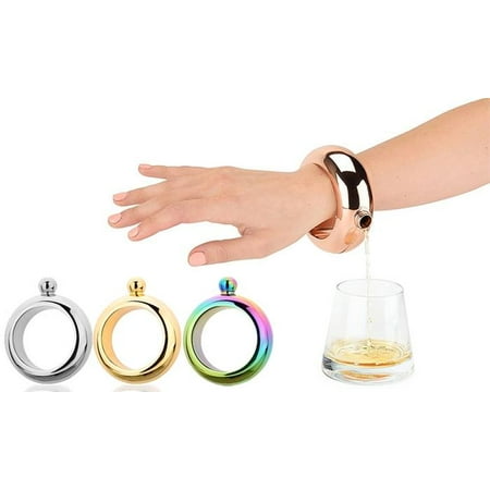 3.5 oz Alcohol Flask Bracelet Rainbow Colored Metal Fashion Jewlery Wrist Bracelet Discreet Booze Smuggle Bracelet Bangle (Best Rainbow Loom Bracelet Ever)