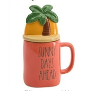 Rae Dunn Sunny Days Ahead Palm Tree Figural Mug with lid In Orange