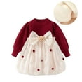 thumbnail image 2 of Esaierr Toddlers Baby Girls Red Knitted Sweater Dress Kids Casual Dress 3M-4T Infant Puff Sleeve Pleated Red Party Dress Winter Outfit, 2 of 8