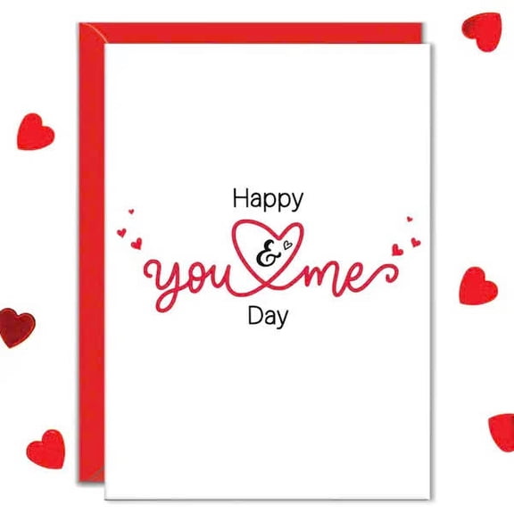 Happy You & Me Day Card – Romantic Heart Design – Blank Inside, Envelope Included – Perfect Gift for Anniversaries, Valentine's Day, or Just Because