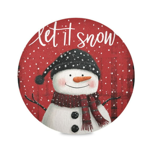 Round Placemats Set of 1 Heat Resistant Washable Kitchen Table Decorations 15.4in Red Scarf Snowman
