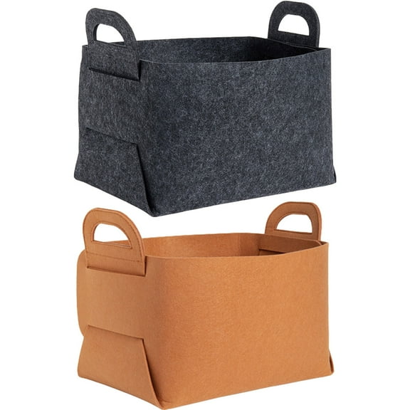 2 Pcs Wicker Basket Storage Felt Bins Toys Brown Trumpet) Fabric Box