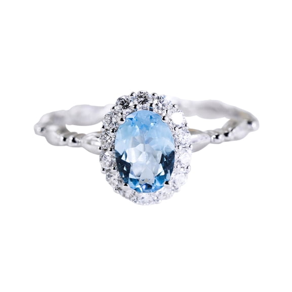 Blue Rhinestone Ring for Women Adjustable Silver Opening Ring Cubic Zirconia Jewelry Accessory for Wedding Engagement