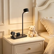 Smart LED Desk Lamp for Home Office, 4-in-1 Modern Desk Light with 15W Wireless Charger, Bluetooth Speaker, Touch Control 3 Light Modes Digital Clock, Adjustable Eye-CareTable Lamp