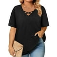 thumbnail image 3 of TQWQT Plus Size Tops for Women Dressy Summer Short Sleeve Tunic Tops Black T-Shirt V Neck Criss Cross Tunic Shirts Large Casual Summer Clothes 3XL, 3 of 6