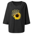 thumbnail image 4 of Wycnly Womens Tops Sunflower Print V-Neck 3/4 Sleeve Tee Shirts Summer Fashion Breathable Cotton Linen Plus Size Pullover Blouses Black L Under $5, 4 of 5
