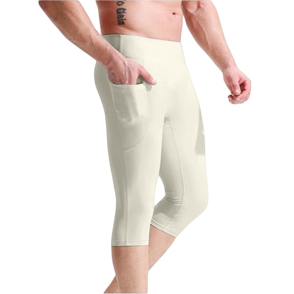 Breezora Compression Baselayer Shorts for Men Workout Running and Biking High Elastic Support Underwear with Seamless Comfort for Athletics L Size Beige