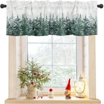 Christmas Valances for Windows Pine Tree Forest Christmas Kitchen Curtain Valances Rod Pocket Snowflake Window Curtain Treatment Short Topper Curtains Seasonal Valance Christmas Decor, 54x18 Inch