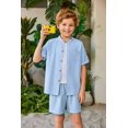 thumbnail image 6 of Arshiner Boys 2 Pieces Set Short Sleeve Blue Shirts and Shorts Texture Summer Beach Vacation Outfits 9-10 Years, 6 of 8