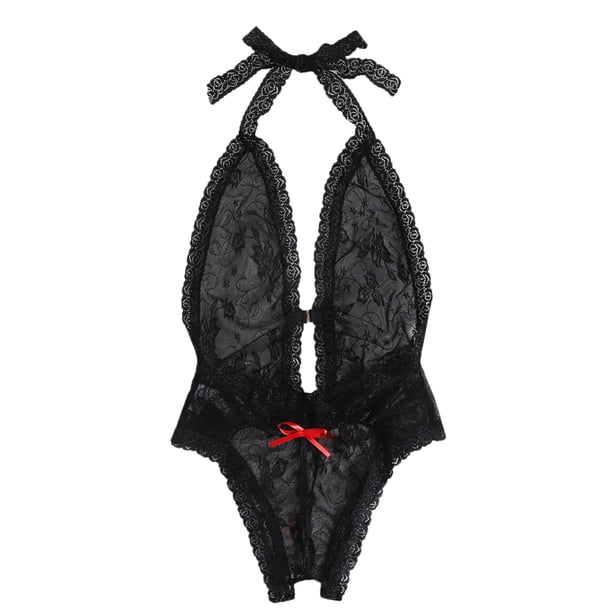 Gibobby Conjunto de lencería Nueva sexy lencería de encaje ropa interior ropa de dormir anillo de pijamas liguero(Negro, G)