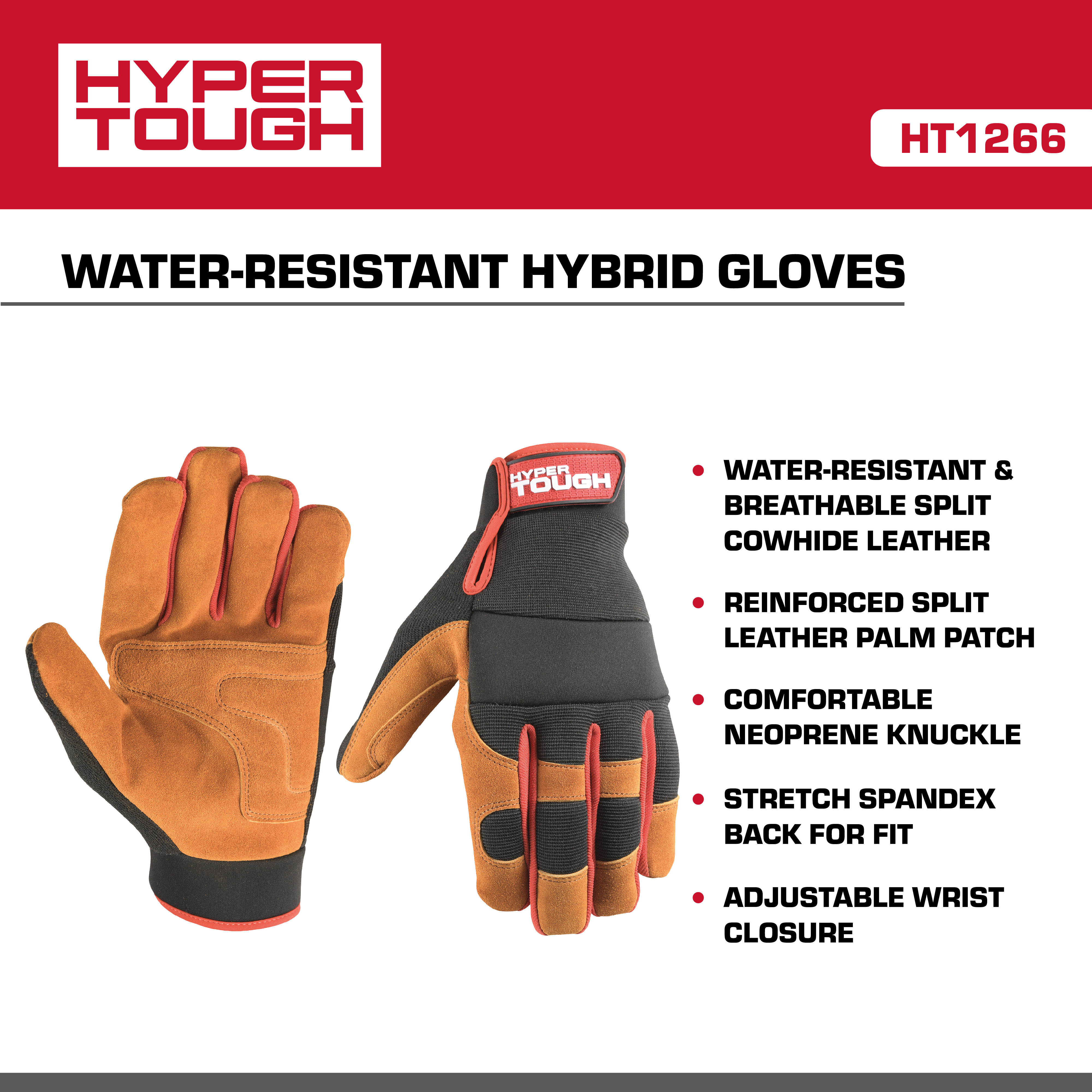 Hyper Tough Men's Split Cowhide Leather Work Gloves Large photo 2