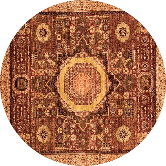 Ahgly Company Indoor Round Abstract Orange Modern Area Rugs, 7' Round