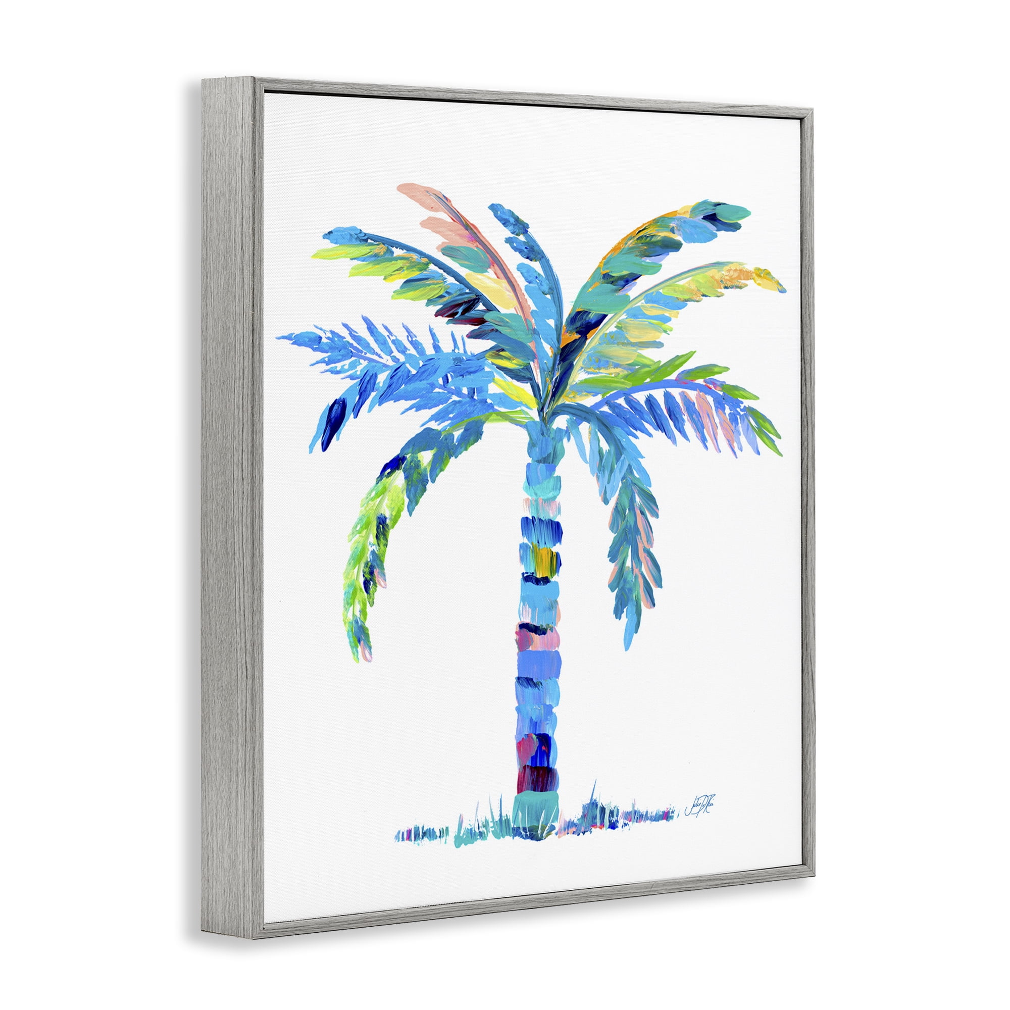 Stupell Industries Bold Blue Palm Tree Botanical & Floral Painting Gray Framed Art Print Wall Art, 11 x 14