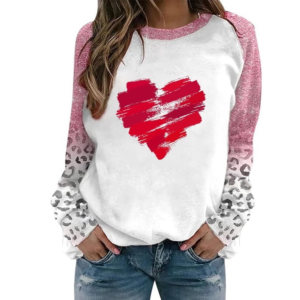Gibobby Tops Mujeres Casual Sudadera casual de manga larga con cuello redondo y estampado de amor del día de San Valentín para mujer (Estilo 1)(Vino, S)