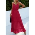 thumbnail image 2 of Vestido PRETTYGARDEN Maxi sin mangas con escote en V rojo profundo Talle S, 2 of 5