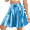 thumbnail image 3 of ZDHoor Women's High Waist Metallic Skirt Shiny Holographic Y2k Party Flared Pleated Skater Skirts Blue A XL, 3 of 6