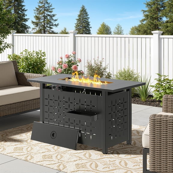 Enyopro 43" Propane Fire Pit Table, 60,000 BTU 2-in-1 Auto-Ignition Rectangular Fire Pit with Hidden Propane Tank Design, Lava Rock & Steel Lid for Patio, Porch, Garden, CSA & ETL Certified