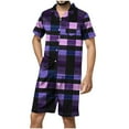 thumbnail image 2 of Awdenio Men's Pajama Set 2 Piece Retro Summer Outfits Plaid Button Down Shirts and Shorts Set Casual Clothing, 2 of 5