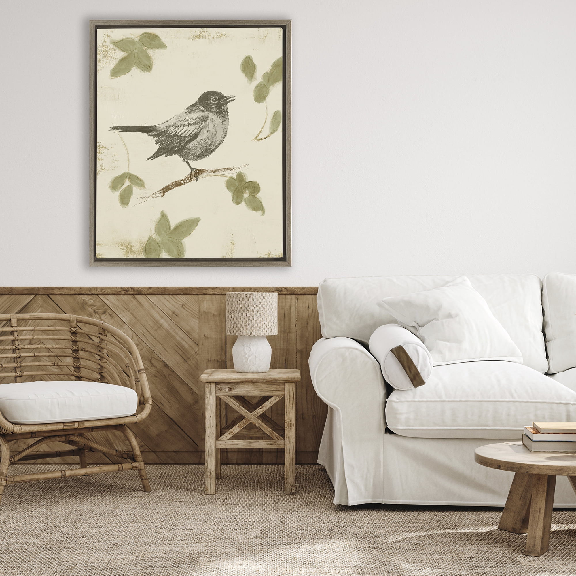 Stupell Industries Bird Scene over Neutral Brown Framed Floater Canvas Wall Art, design by Lanie Loreth