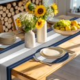 thumbnail image 4 of Navy Blue Grey Stripe Round 15 Inch Placemats Set of 4, Modern Art Horizontal Striped HeatResistant Non Slip Place Mats for Dining Table, Wipeable Braided Kitchen Table Mats for Housewarming, 4 of 9